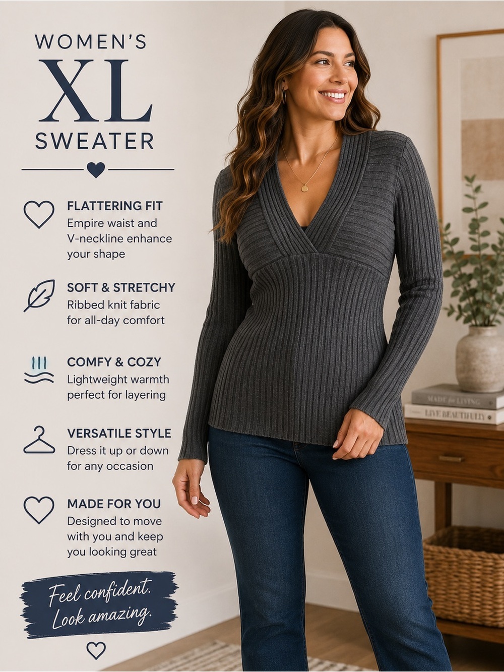 united states sweaters Ribbed V-Neck Sweater - Gray XL